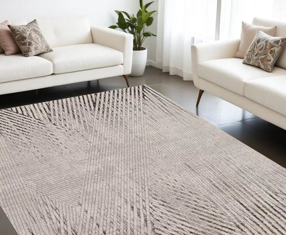 8' X 11' Gray and Ivory Area Rug - Homeroots