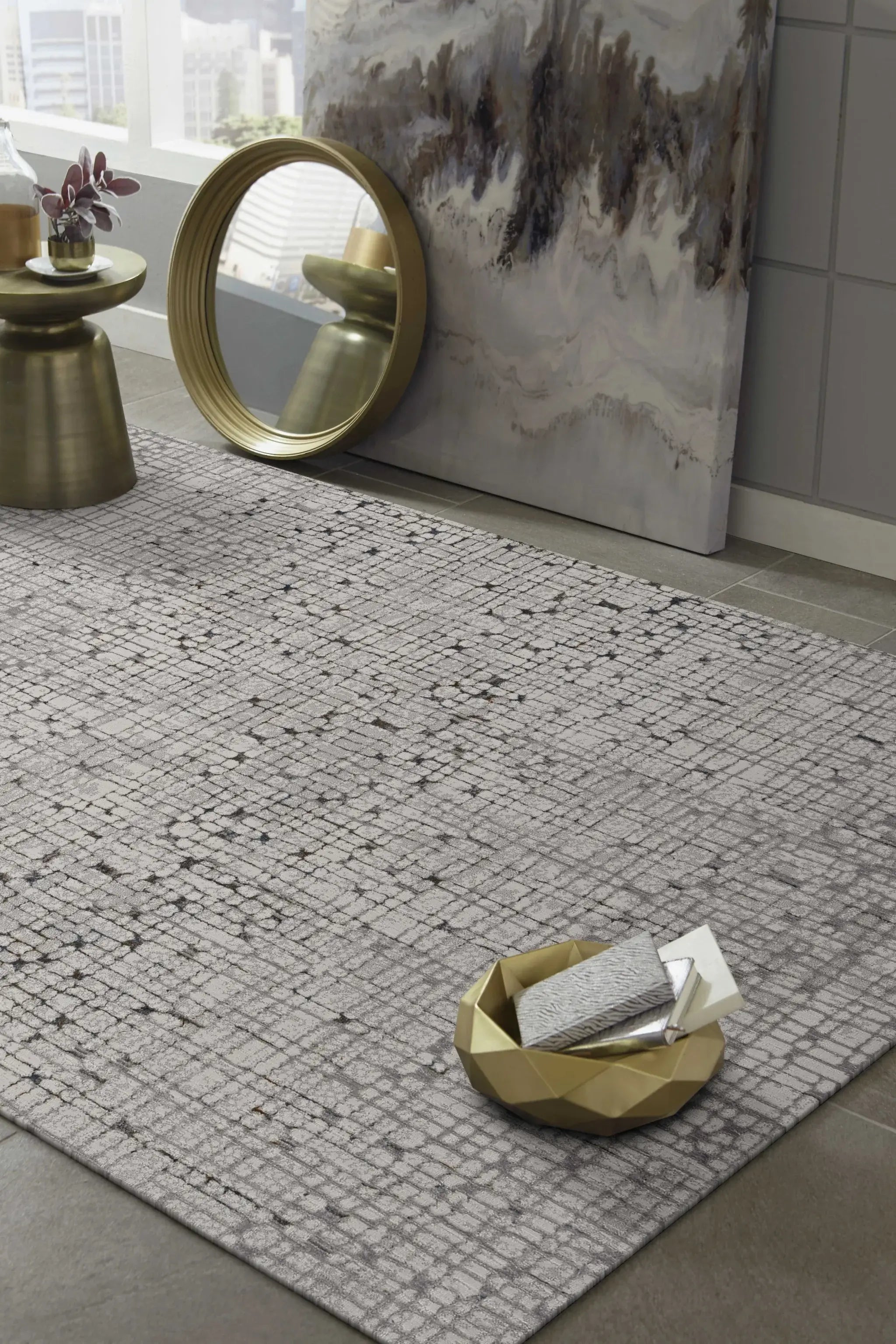 3' X 5' Grey Mosaic Area Rug - Homeroots - Flyclothing LLC
