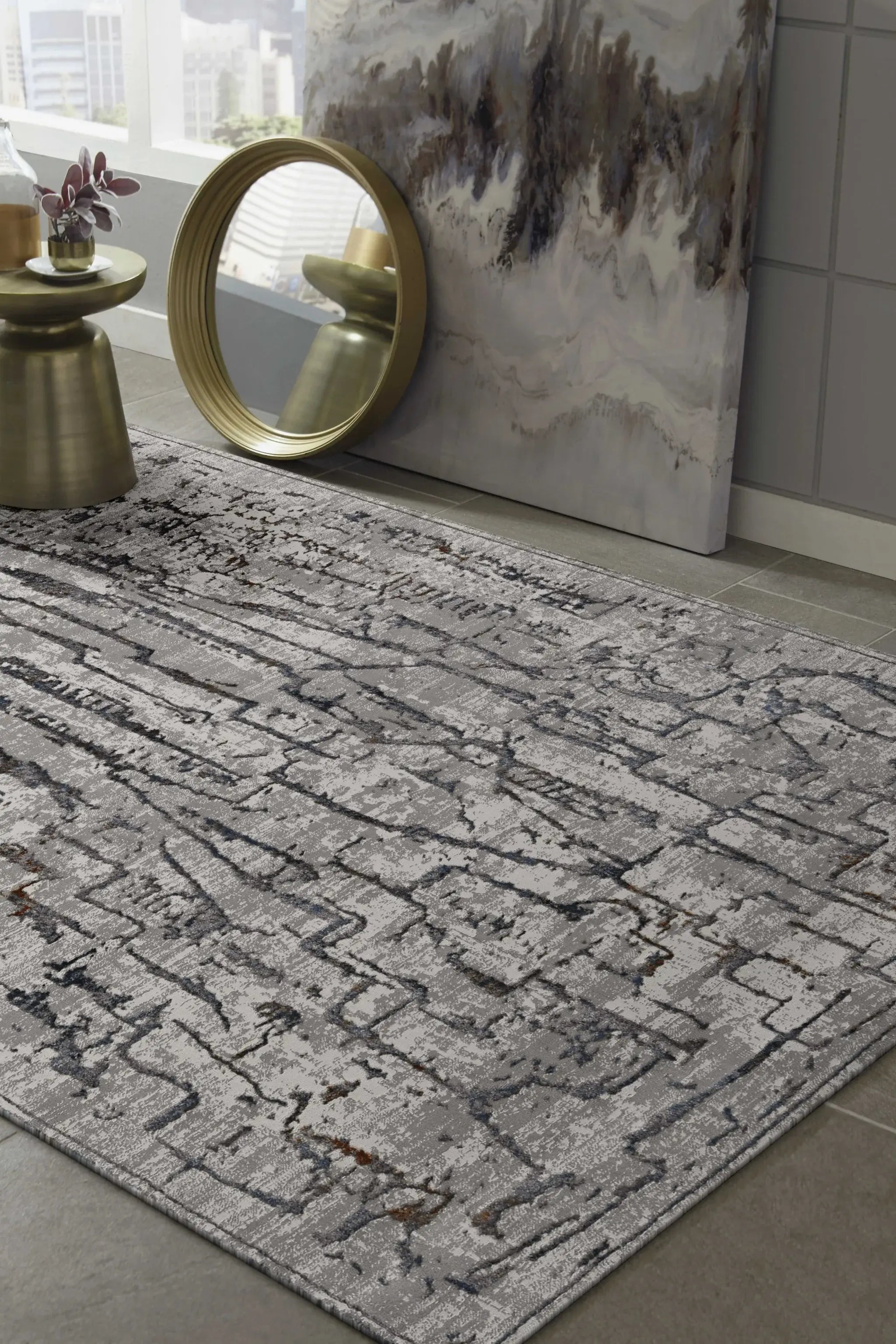 7' Grey Machine Woven Abstract Indoor Runner Rug - Homeroots - Flyclothing LLC