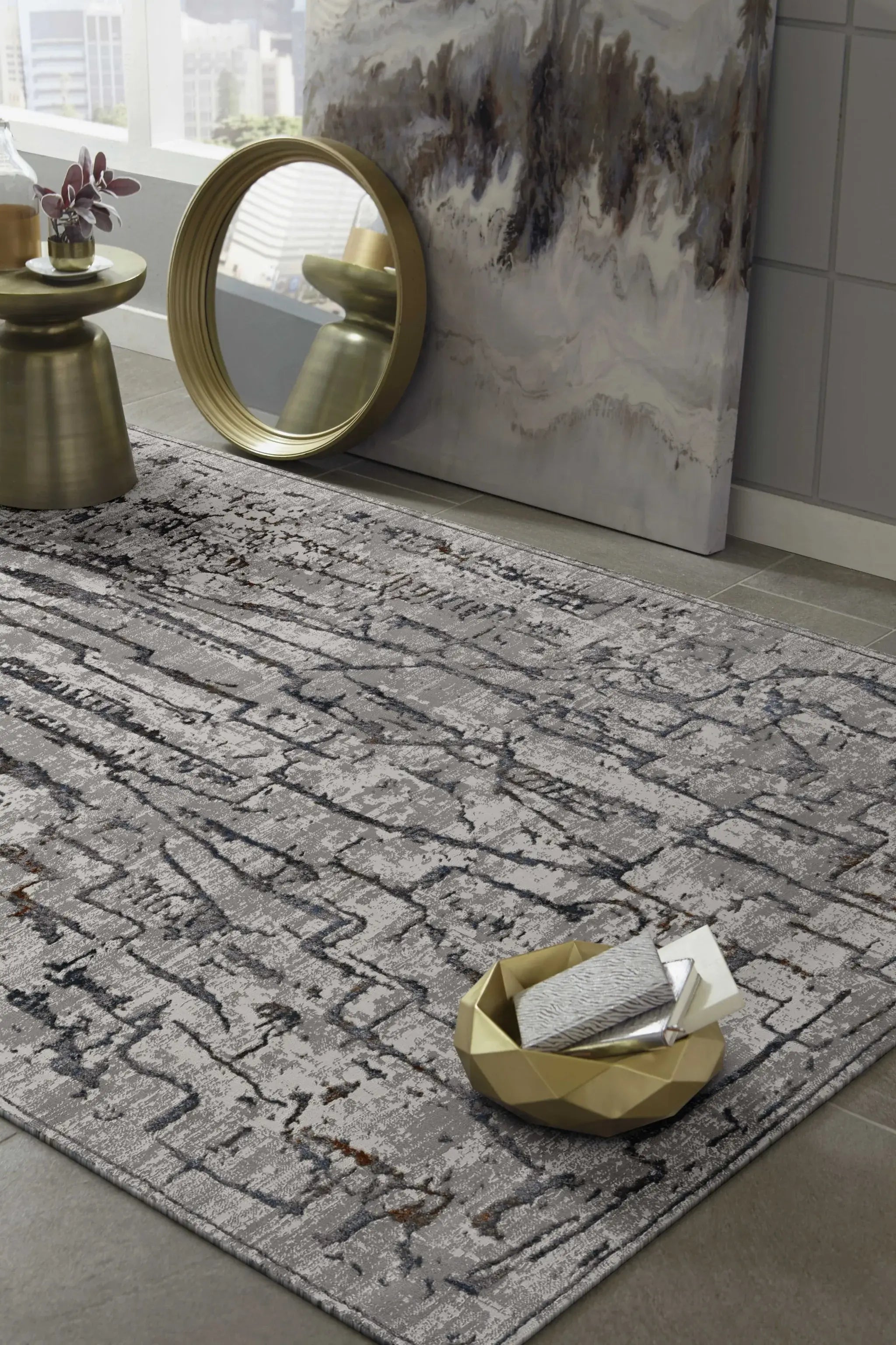 7' Grey Machine Woven Abstract Indoor Runner Rug - Homeroots - Flyclothing LLC