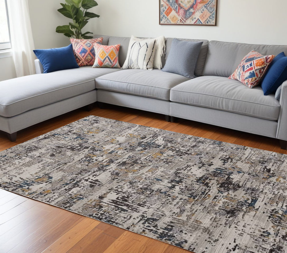 8' X 11' Grey Machine Woven Abstract Splatter Indoor Area Rug - Homeroots