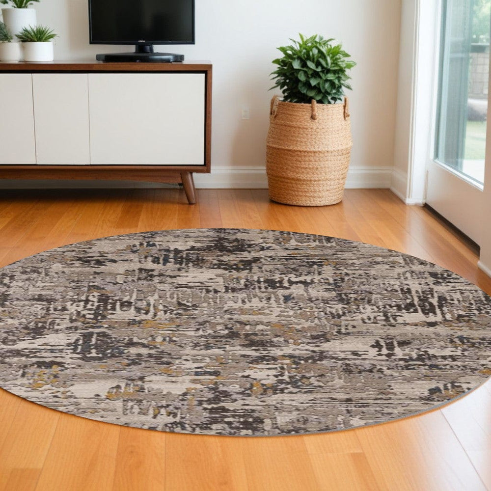 8' Gray Round Area Rug - Homeroots