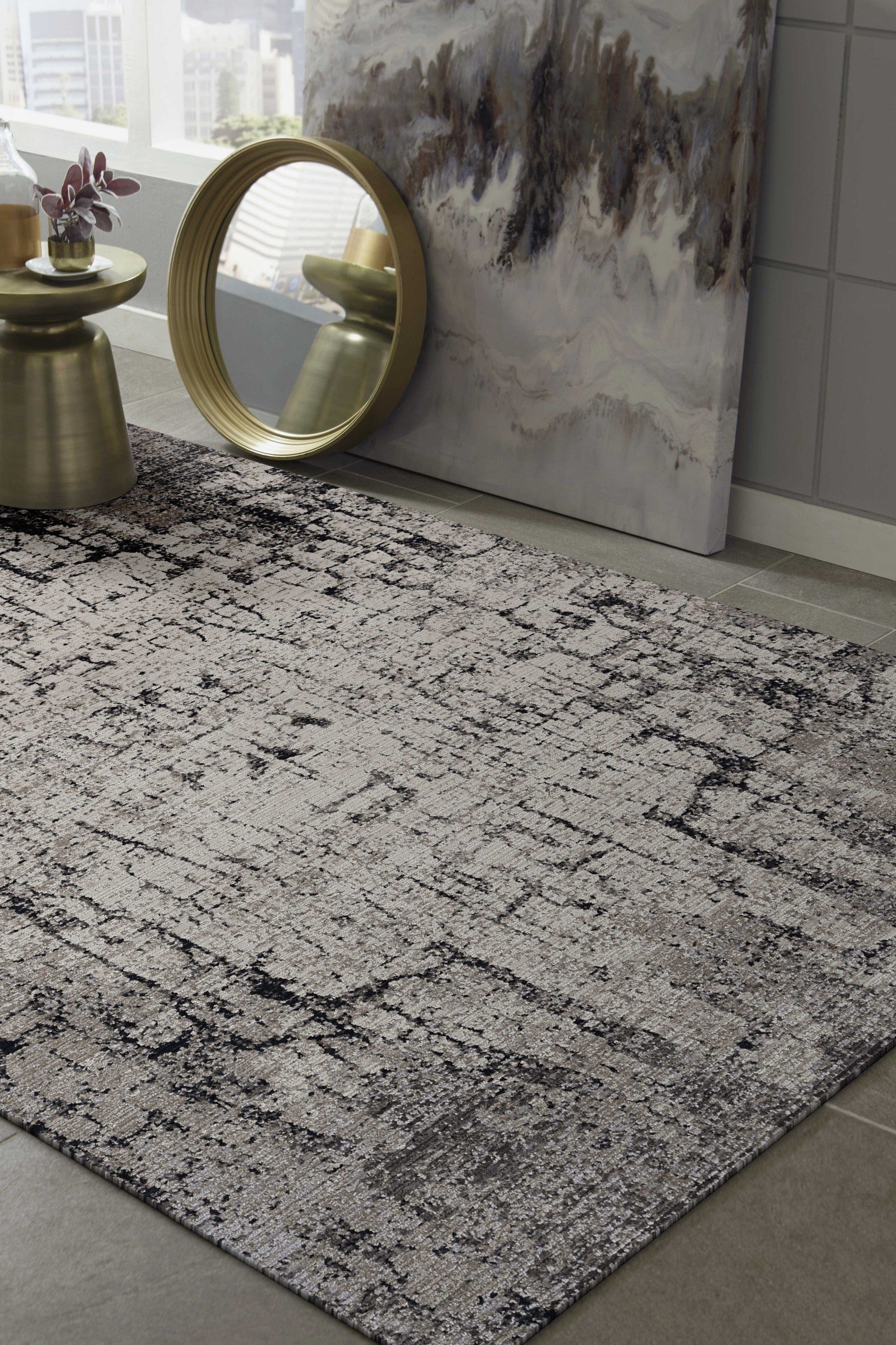5' X 8' Ivory Grey Machine Woven Abstract Indoor Area Rug