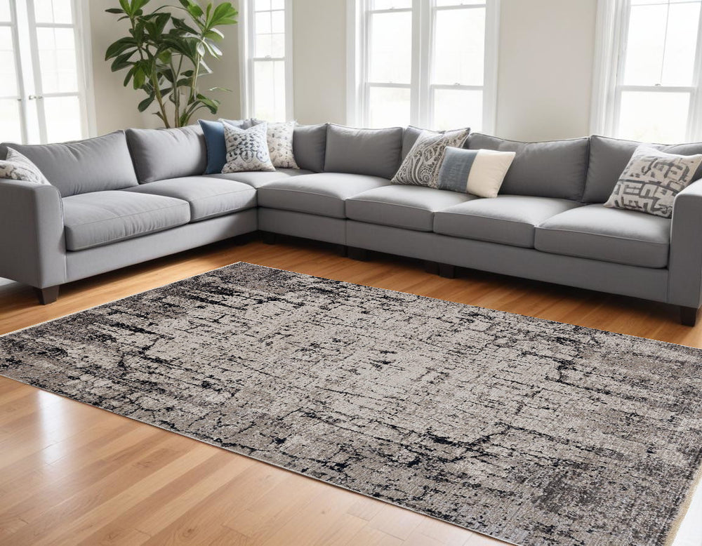 94 X 130 Ivory Or Grey Polyester Rug - Homeroots