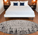 8' Gray and Ivory Round Area Rug - Homeroots