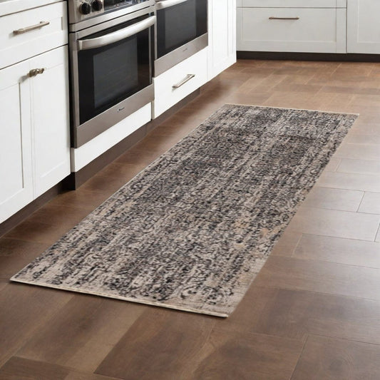 2' X 8' Grey Medallion Runner Rug - Homeroots