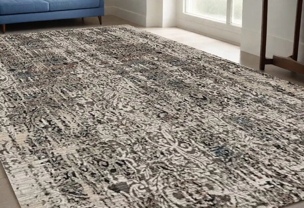 5' X 8' Grey Machine Woven Distressed Traditional Indoor Area Rug - Homeroots