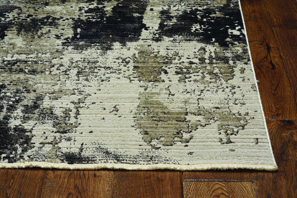 7' Ivory Charcoal Machine Woven Shrank Abstract Design Indoor Runner Rug - Homeroots - Flyclothing LLC