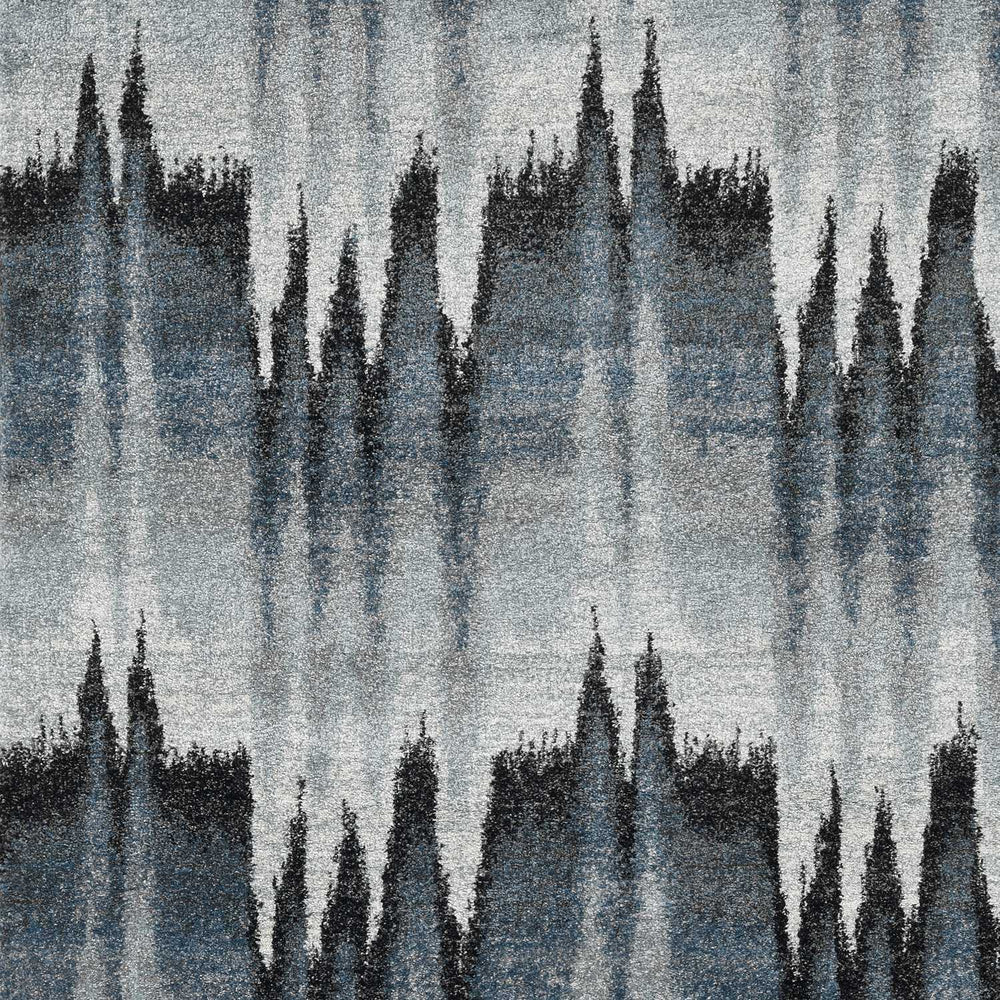 5' X 8' Blue Ivory Machine Woven Geometric Waves Indoor Area Rug