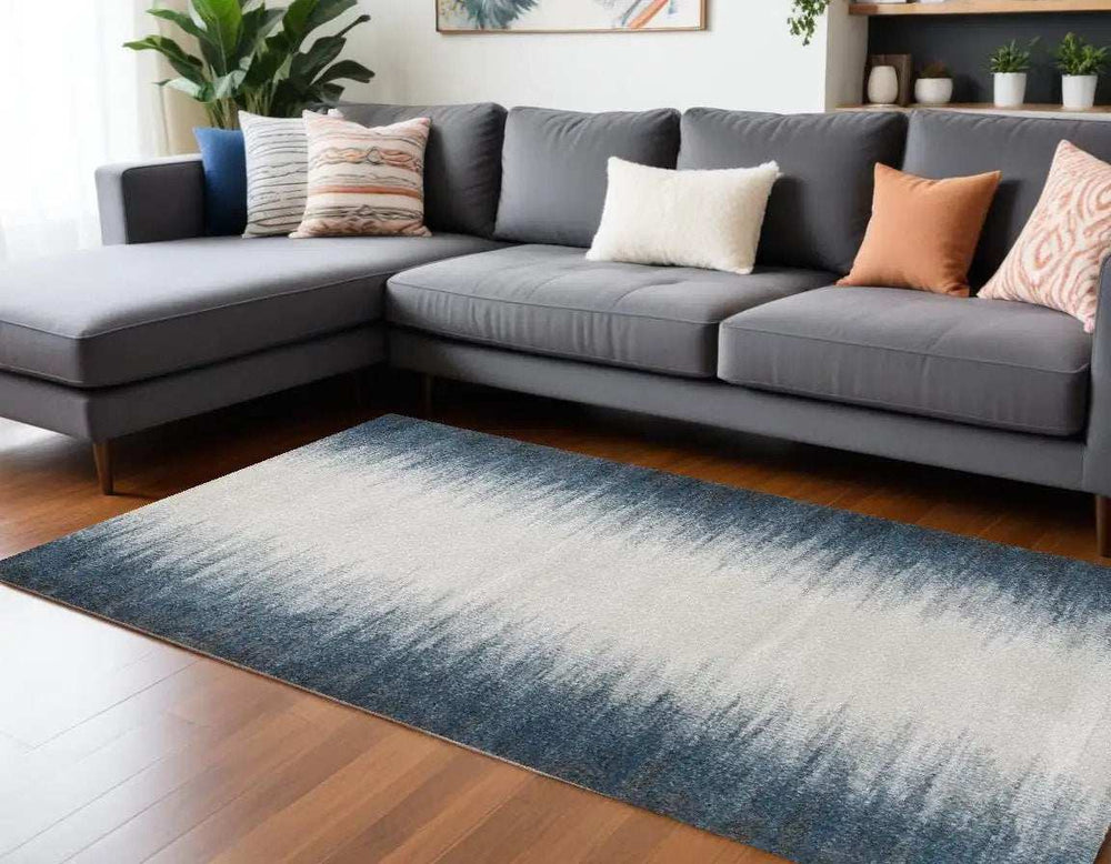 8' X 11' Ivory Blue Machine Woven Ombre Indoor Area Rug - Homeroots - Flyclothing LLC