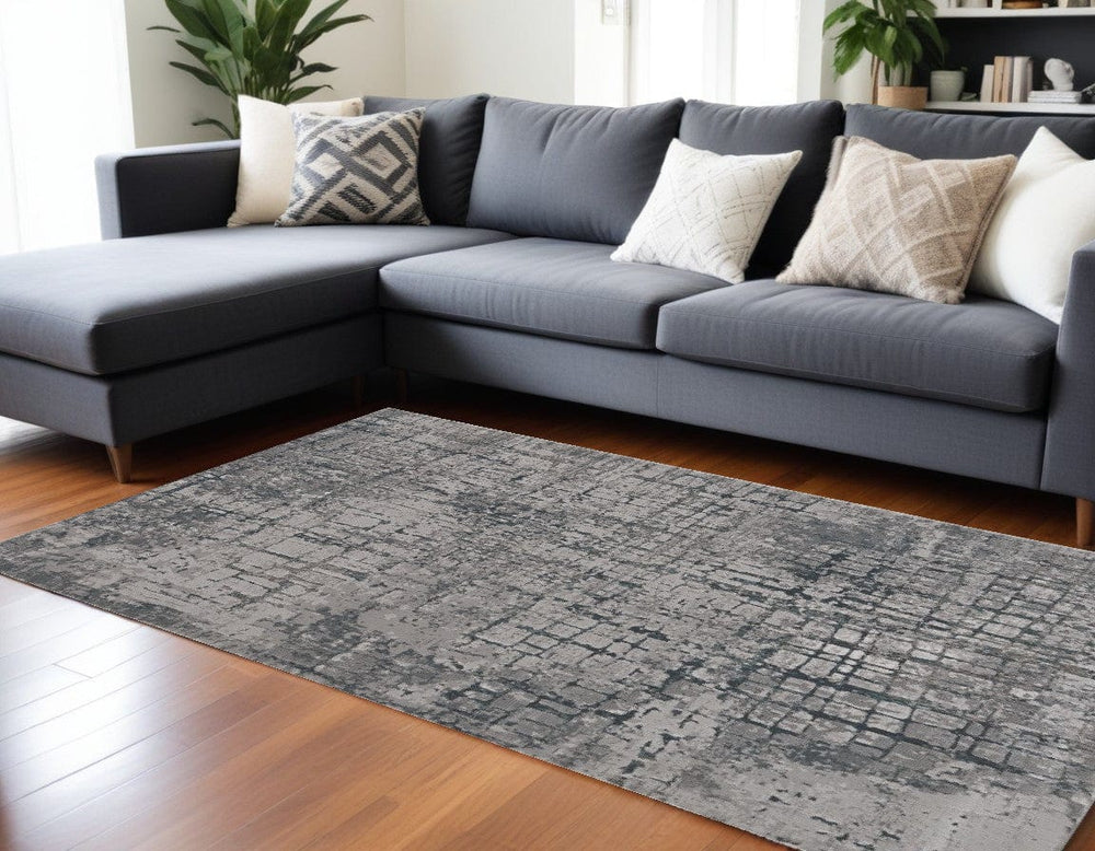 10' X 13' Gray and Ivory Abstract Area Rug - Homeroots