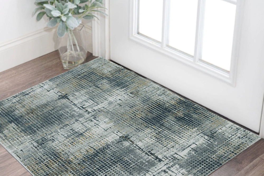 3' X 5' Ivory Navy and Gray Abstract Area Rug - Homeroots