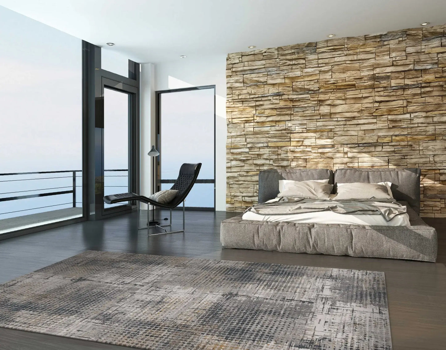 8' X 11' Ivory Navy and Gray Abstract Area Rug - Homeroots - Flyclothing LLC