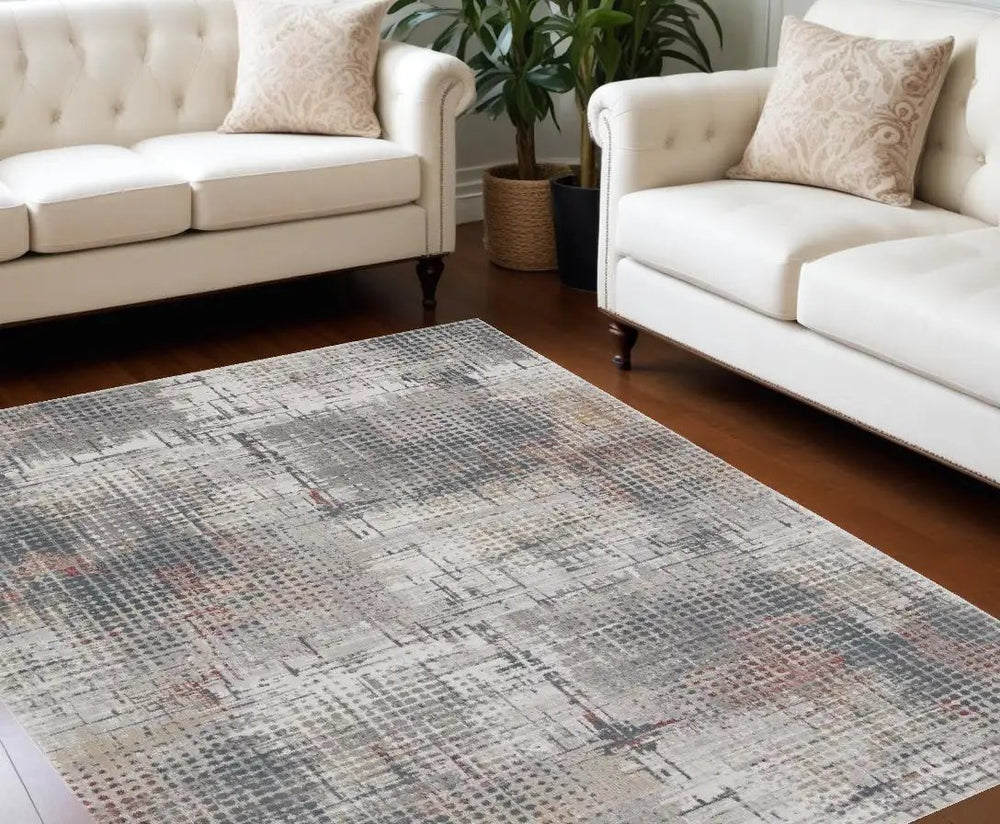 8' X 11' Ivory Gray and Gold Abstract Area Rug - Homeroots