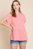Cotton Bleu by Nu Label Notched Short Sleeve Peplum Top - Trendsi