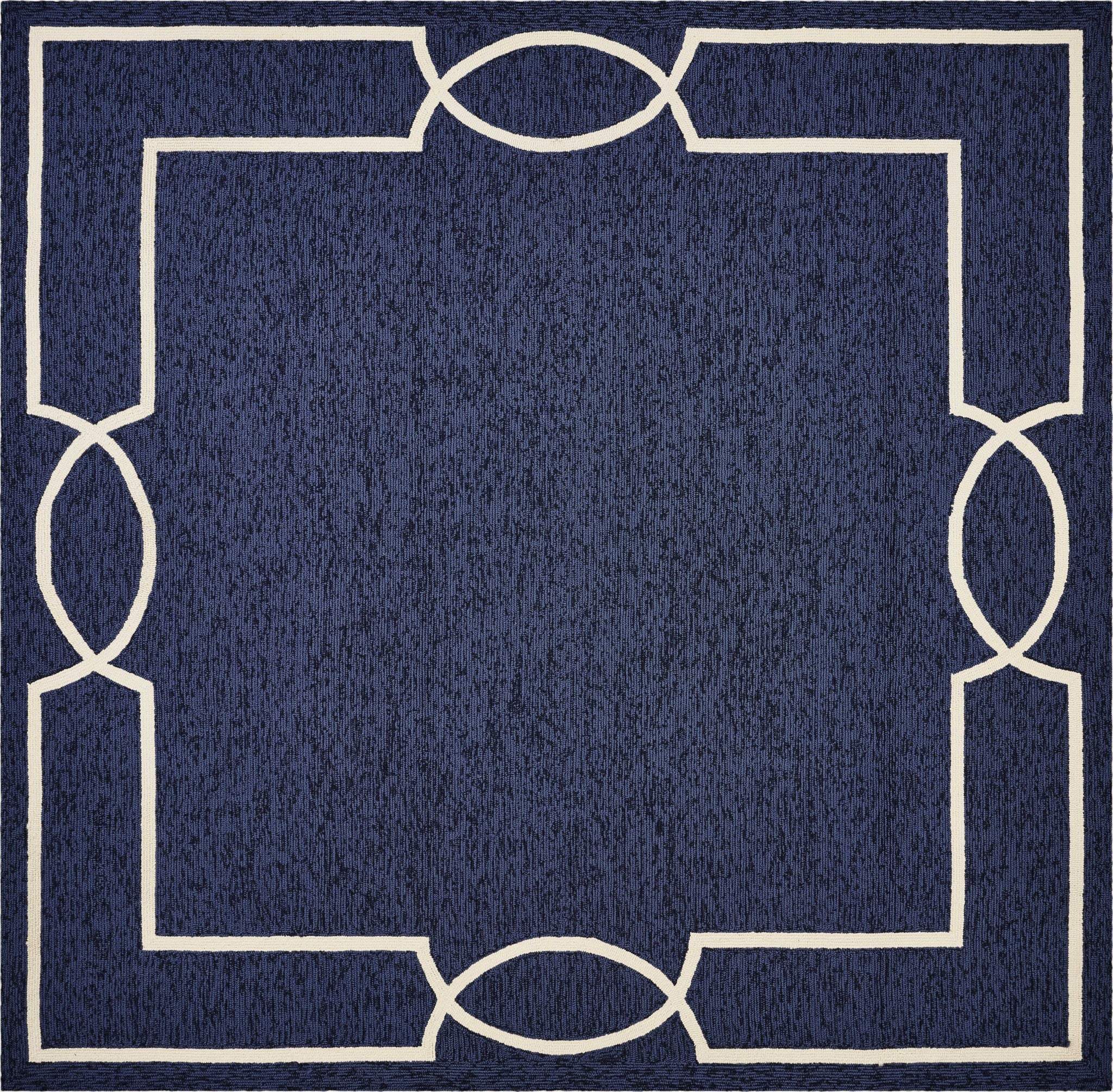7' X 10' Navy and Ivory Geometric Hand Hooked Area Rug - Homeroots - Flyclothing LLC