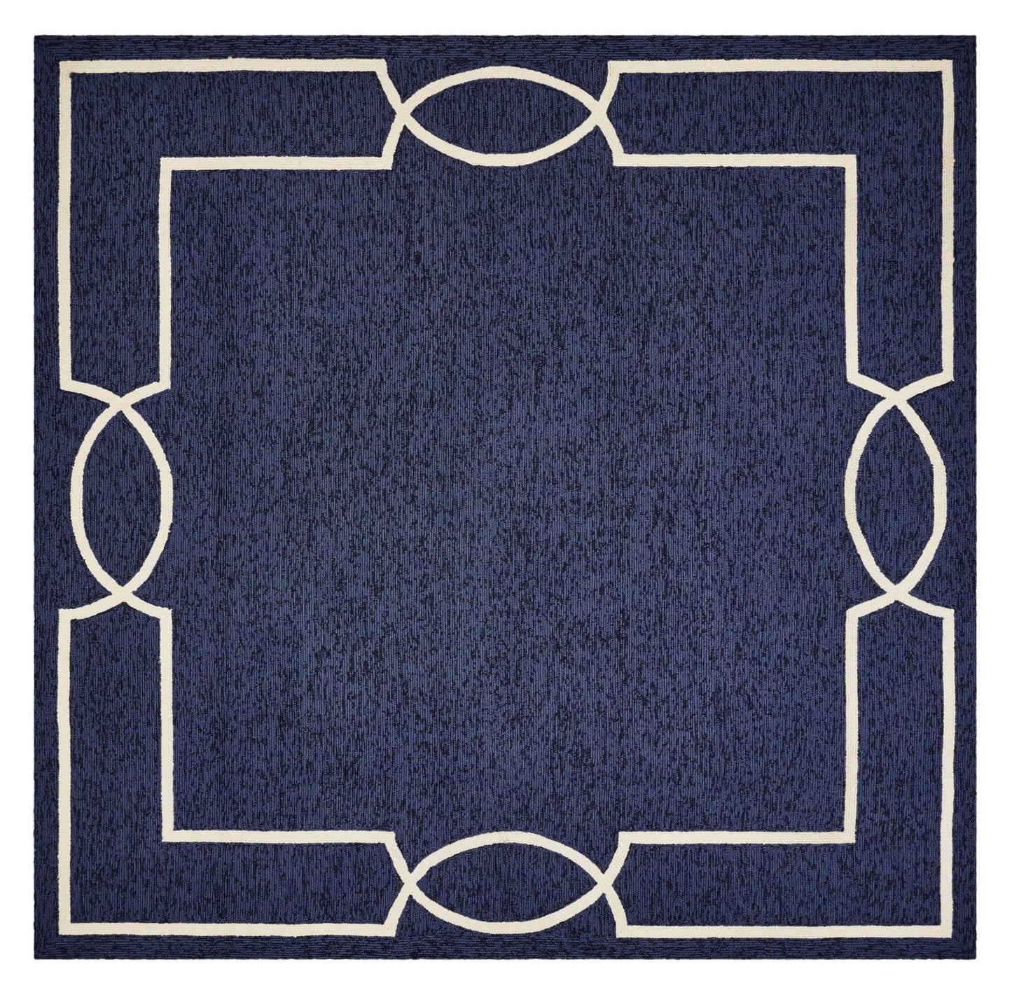 7' X 10' Navy and Ivory Geometric Hand Hooked Area Rug - Homeroots - Flyclothing LLC
