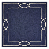 7' X 10' Navy and Ivory Geometric Hand Hooked Area Rug - Homeroots - Flyclothing LLC