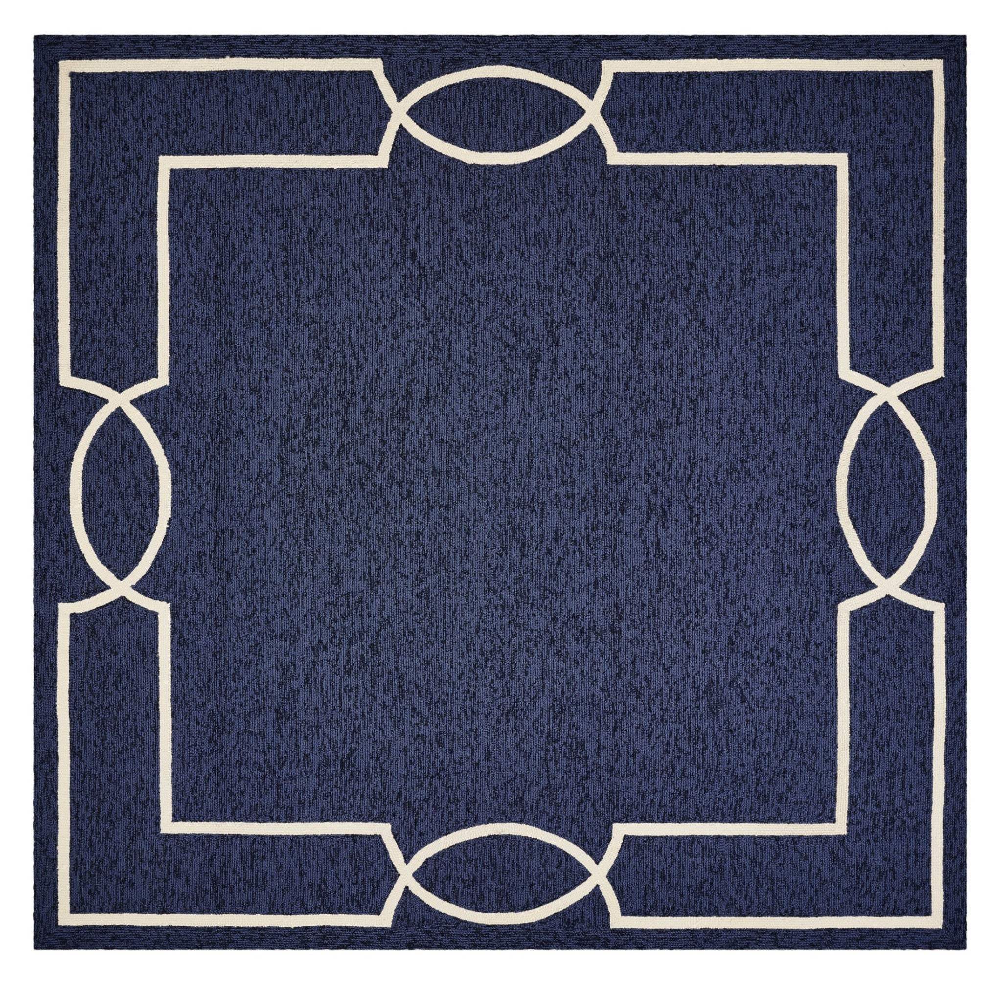 7' X 10' Navy and Ivory Geometric Hand Hooked Area Rug - Homeroots - Flyclothing LLC
