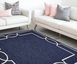 7' X 10' Navy and Ivory Geometric Hand Hooked Area Rug - Homeroots - Flyclothing LLC