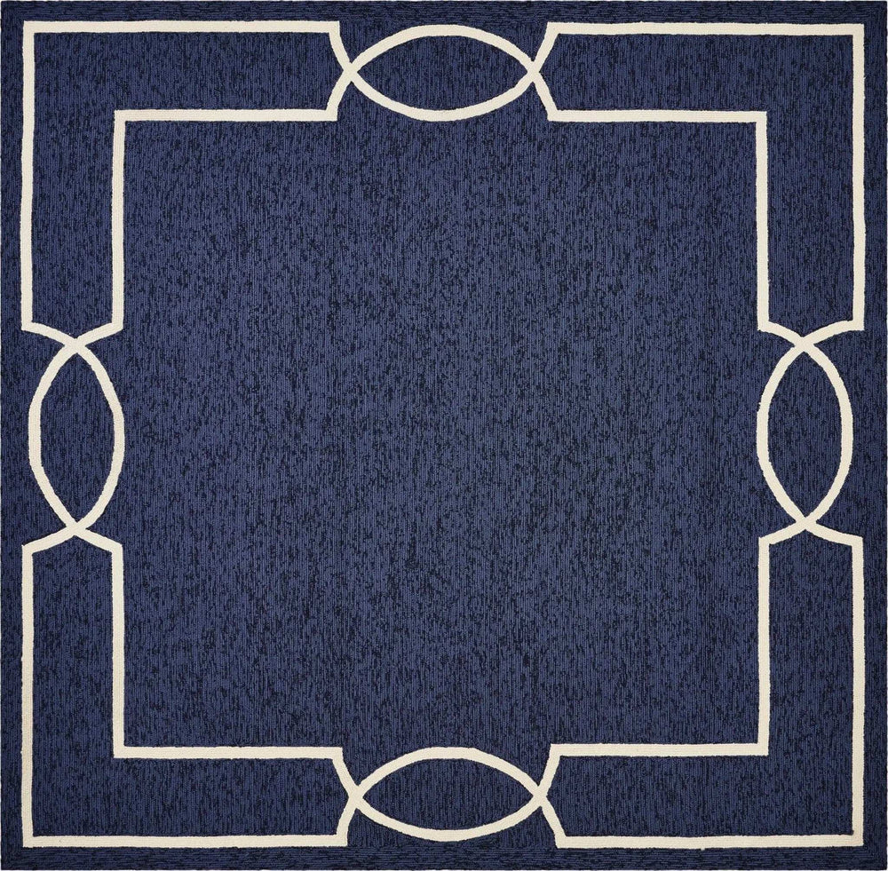 8' X 11' Navy and Ivory Geometric Hand Hooked Area Rug - Homeroots - Flyclothing LLC