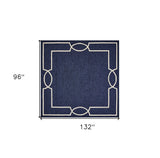 8' X 11' Navy and Ivory Geometric Hand Hooked Area Rug - Homeroots - Flyclothing LLC