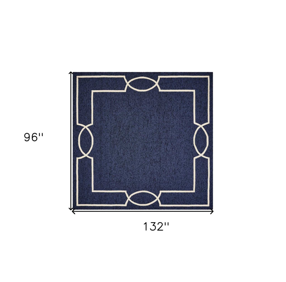 8' X 11' Navy and Ivory Geometric Hand Hooked Area Rug - Homeroots - Flyclothing LLC