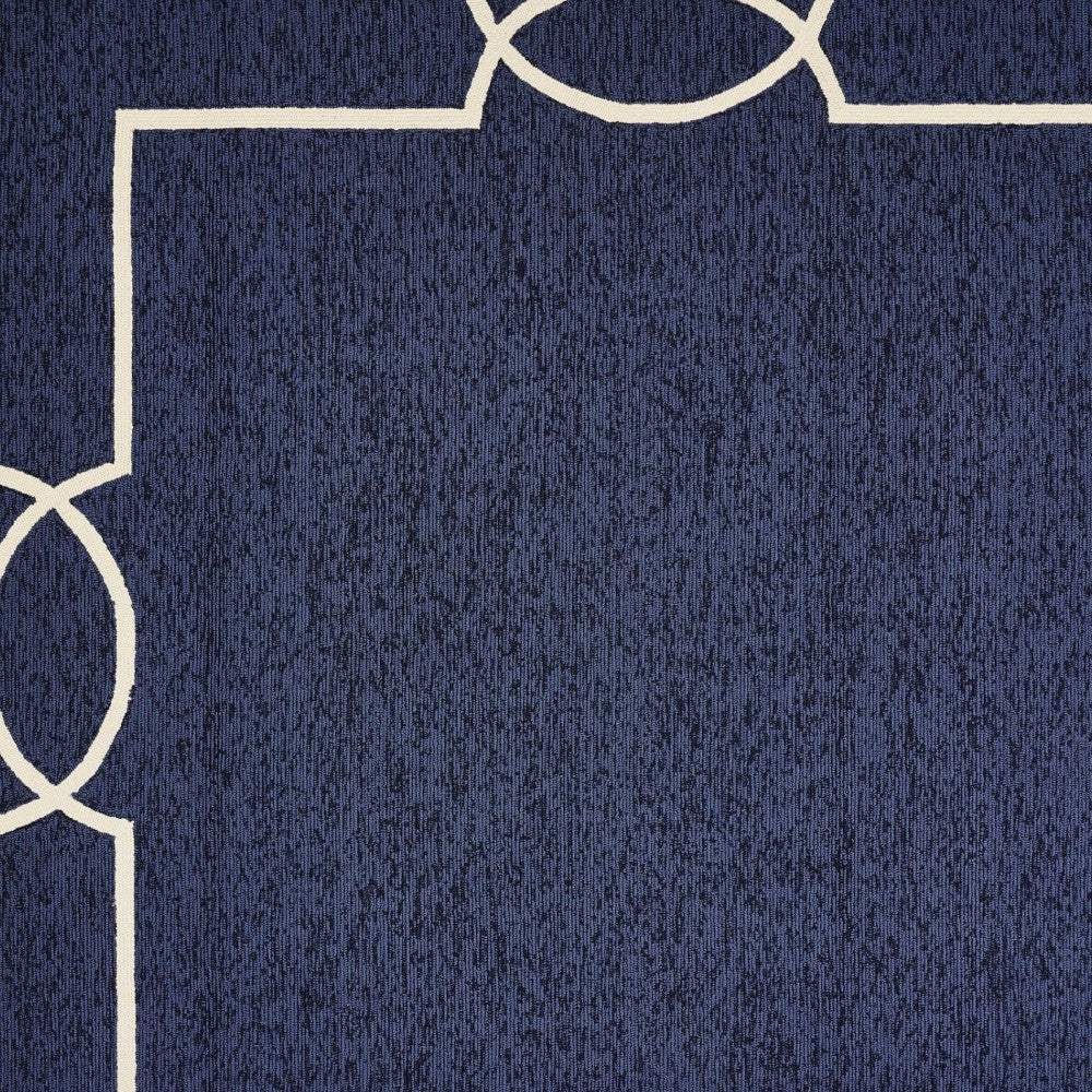 8' X 11' Navy and Ivory Geometric Hand Hooked Area Rug - Homeroots - Flyclothing LLC