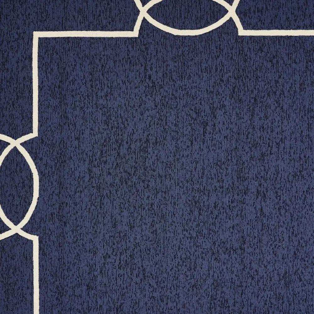 8' X 11' Navy and Ivory Geometric Hand Hooked Area Rug - Homeroots - Flyclothing LLC