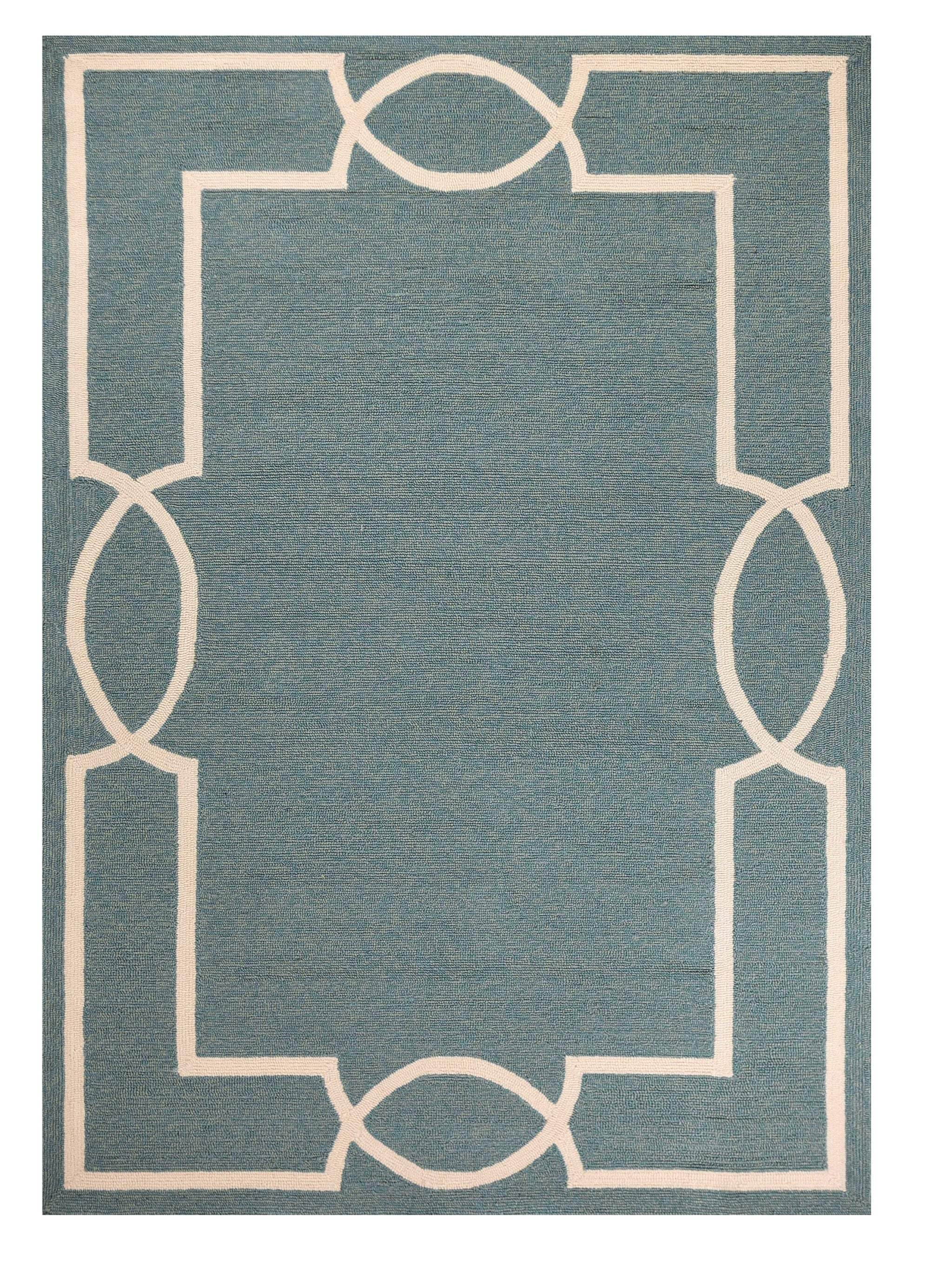 5' X 7' Spa Coastal Bordered Indoor Outdoor Area Rug - Homeroots - Flyclothing LLC