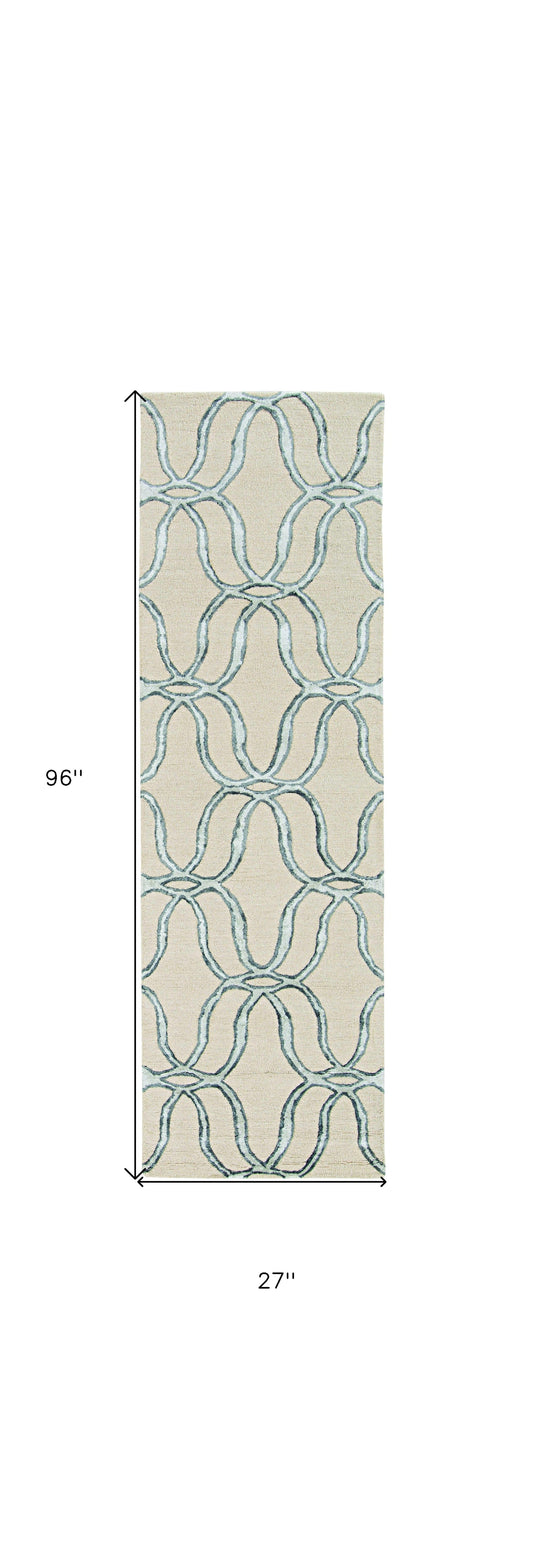 8' Silver Ivory Hand Tufted Vermicular Indoor Runner Rug