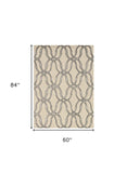 5' X 7' Beige and Silver Wool Vermicular Hand Tufted Area Rug - Homeroots