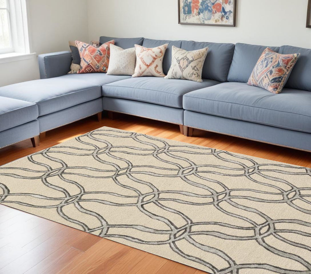 8' X 10' Beige and Silver Wool Vermicular Hand Tufted Area Rug - Homeroots