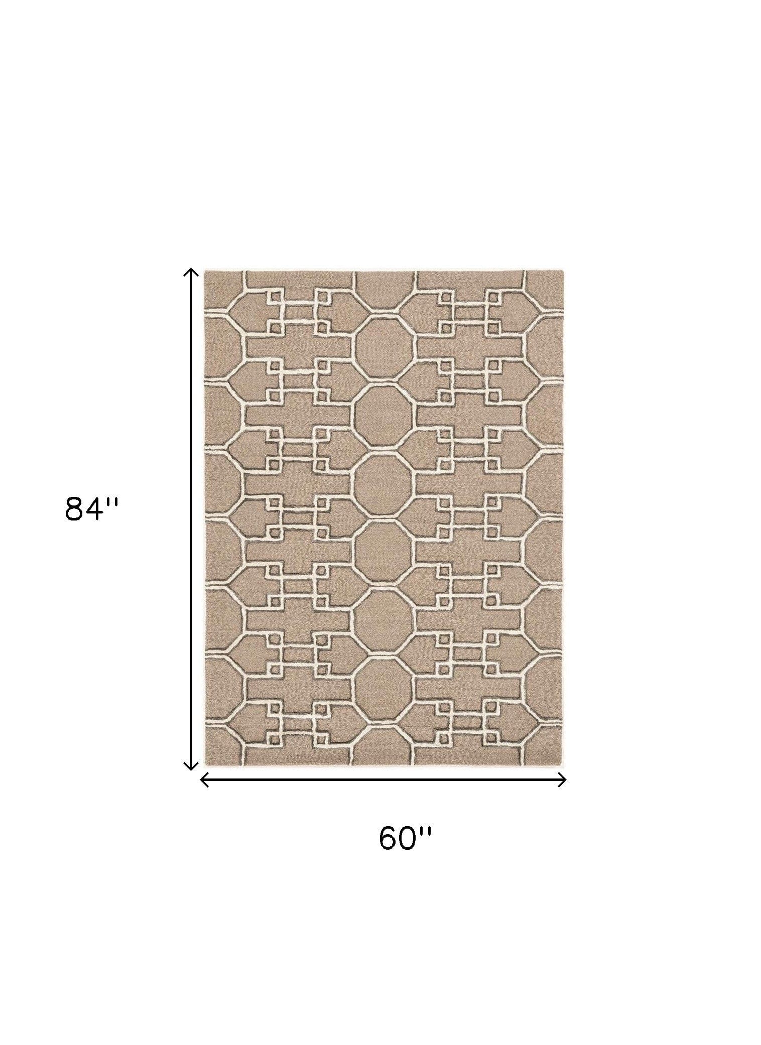5' X 7' Gray and Ivory Wool Geometric Hand Tufted Area Rug