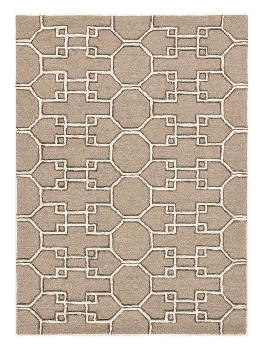 5' X 7' Gray and Ivory Wool Geometric Hand Tufted Area Rug