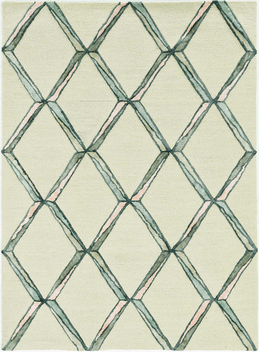 115' Cream Wool Geometric Hand Tufted Area Rug - Homeroots - Flyclothing LLC