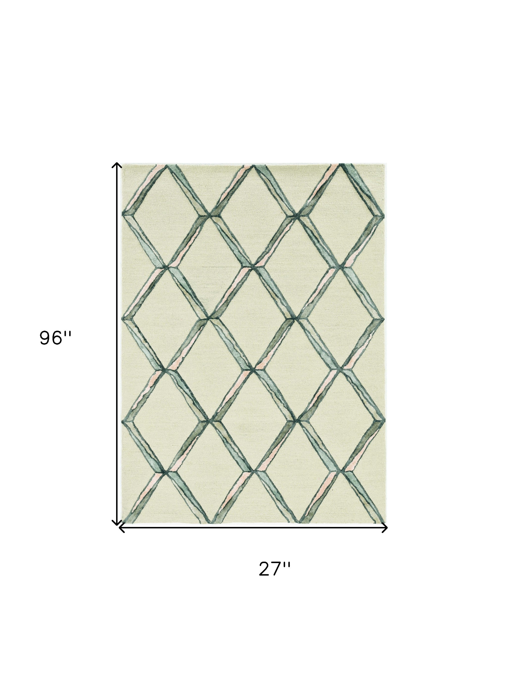 8' Cream Wool Handmade Runner Rug