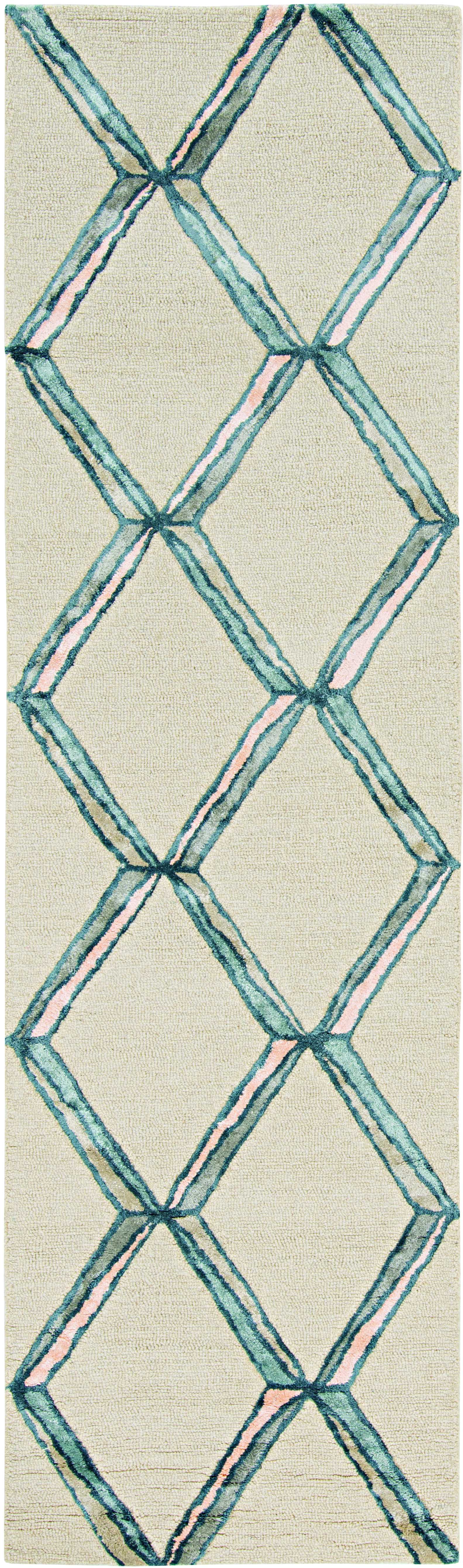 8' Cream Wool Handmade Runner Rug