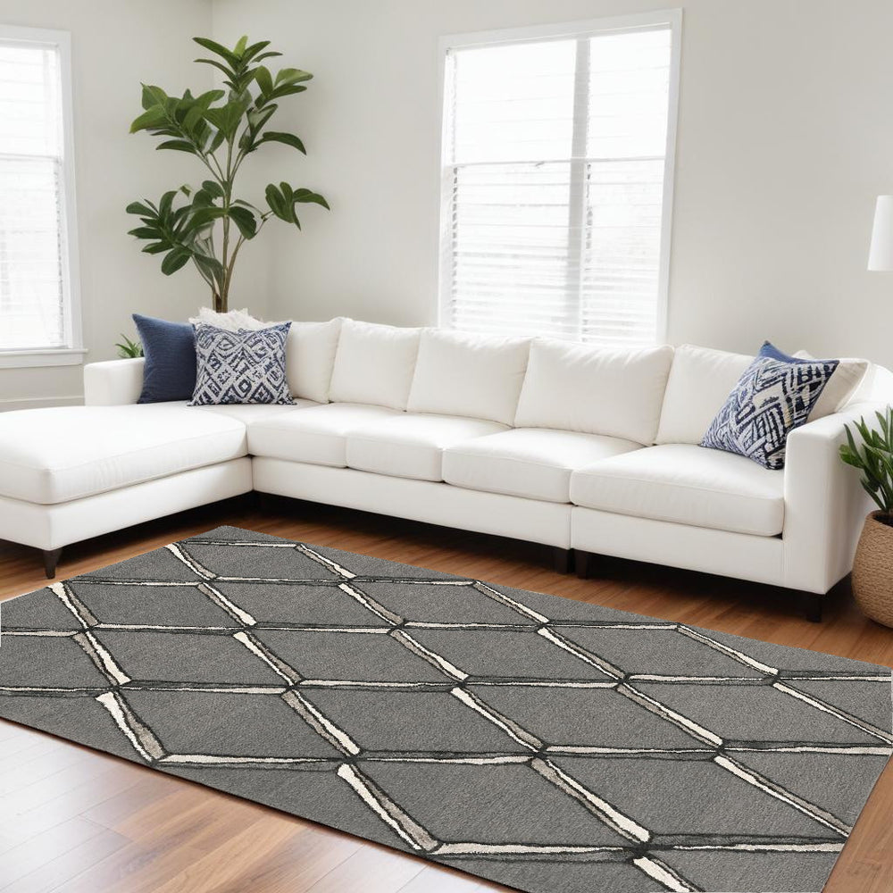 8' X 10' Gray Wool Geometric Hand Tufted Area Rug - Homeroots