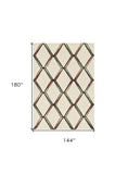 115' Beige Rust and Gold Wool Geometric Hand Tufted Area Rug - Homeroots