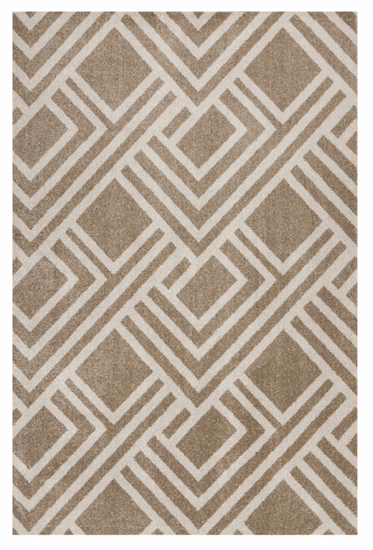 7' X 10' Beige and Ivory Geometric Indoor Outdoor Area Rug