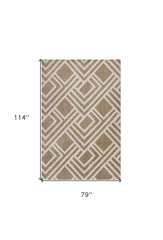 7' X 10' Beige and Ivory Geometric Indoor Outdoor Area Rug