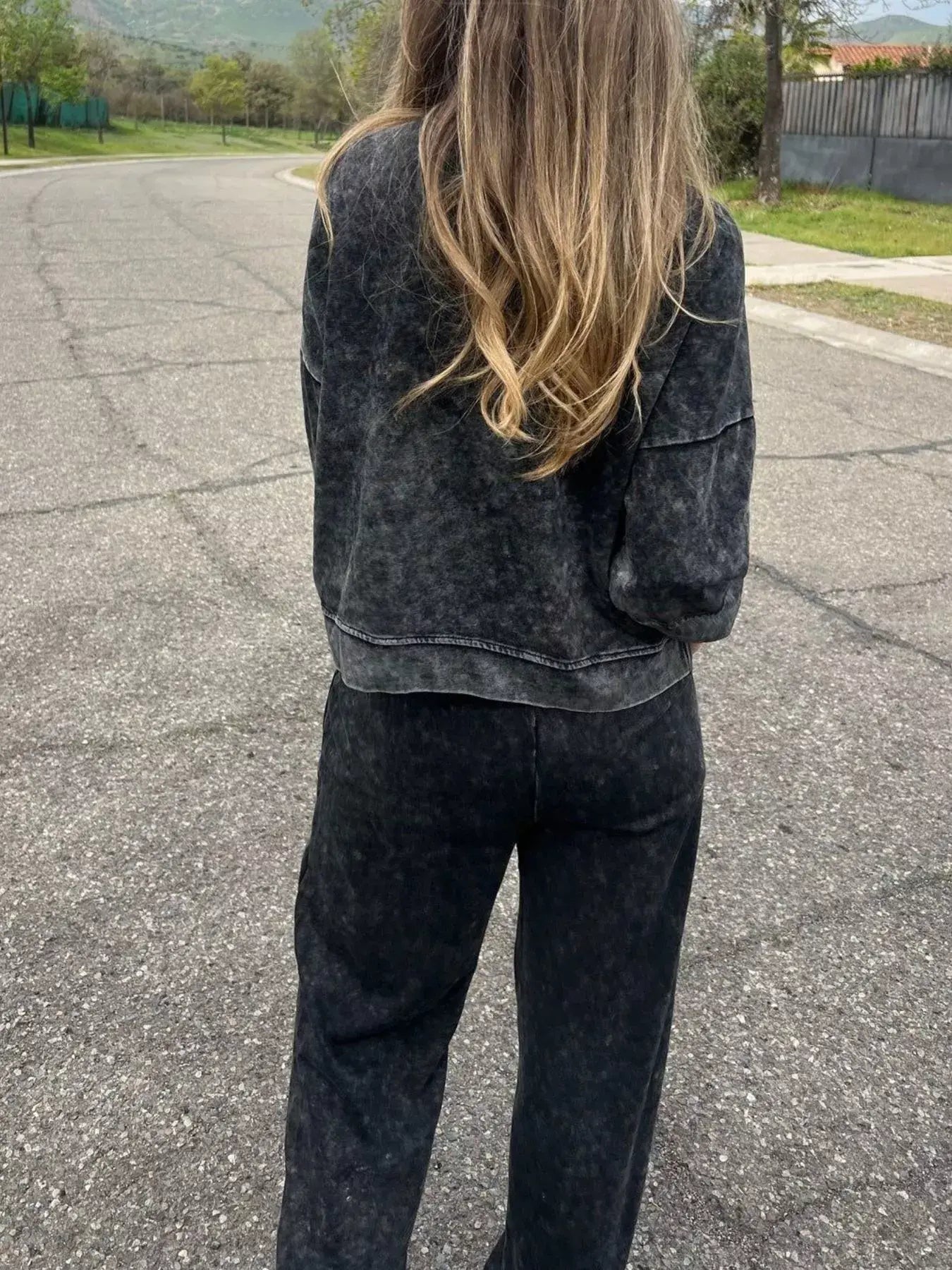 Full Size Washed Round Neck Top and Drawstring Pants Set Plus Size - Trendsi - Flyclothing LLC