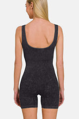 Zenana Washed Ribbed Romper with Pad - Trendsi - Flyclothing LLC