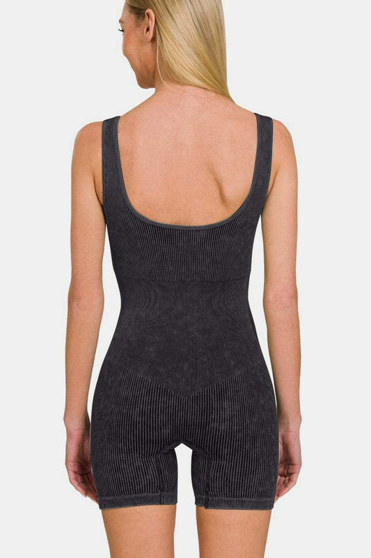 Zenana Washed Ribbed Romper with Pad - Trendsi - Flyclothing LLC