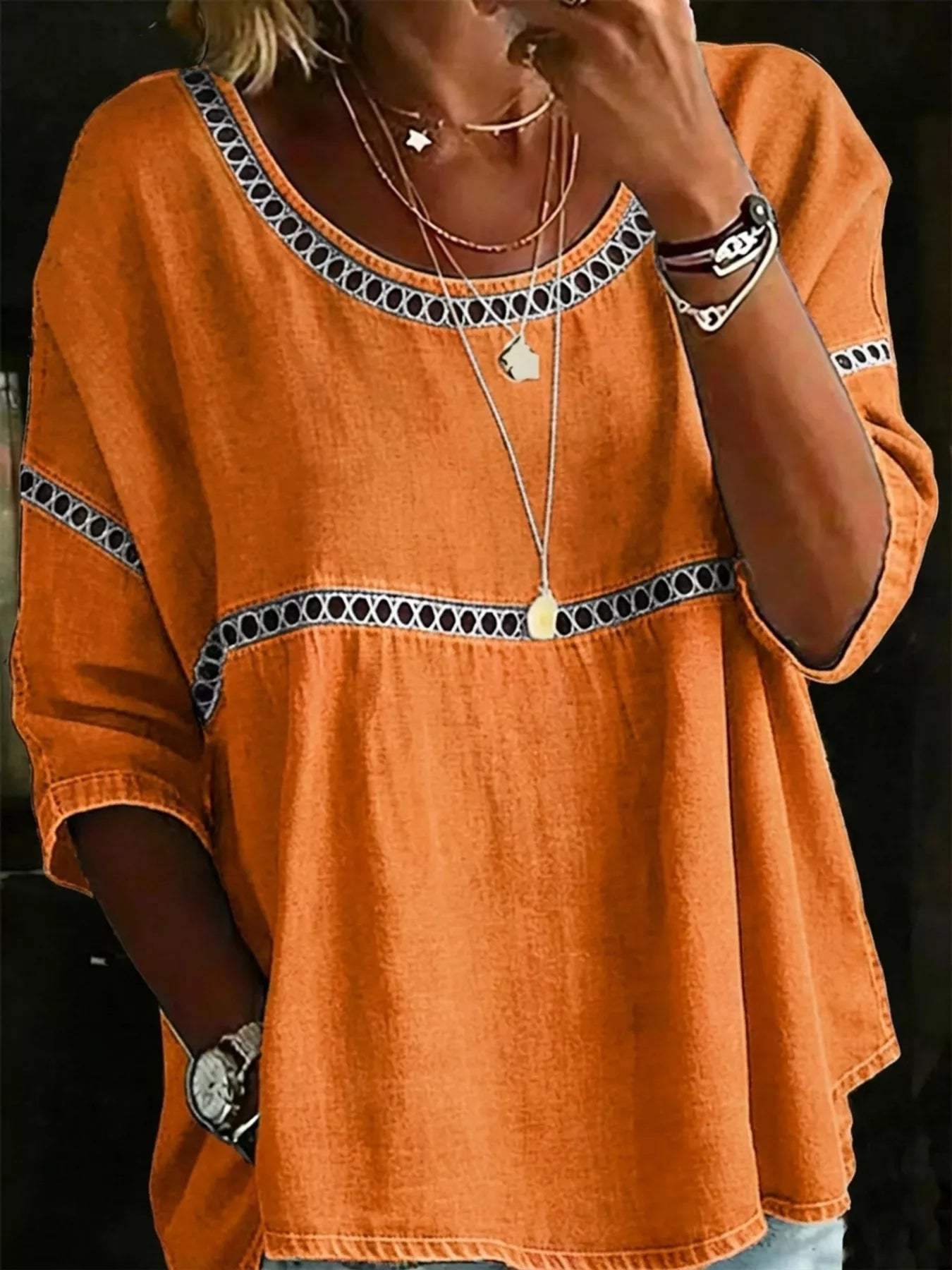 Full Size Hollow Out Round Neck Top Plus Size - Trendsi - Flyclothing LLC