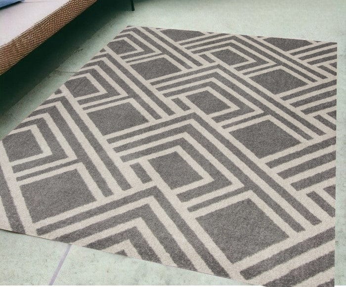 5' X 8' Gray Geometric Indoor Outdoor Area Rug - Homeroots