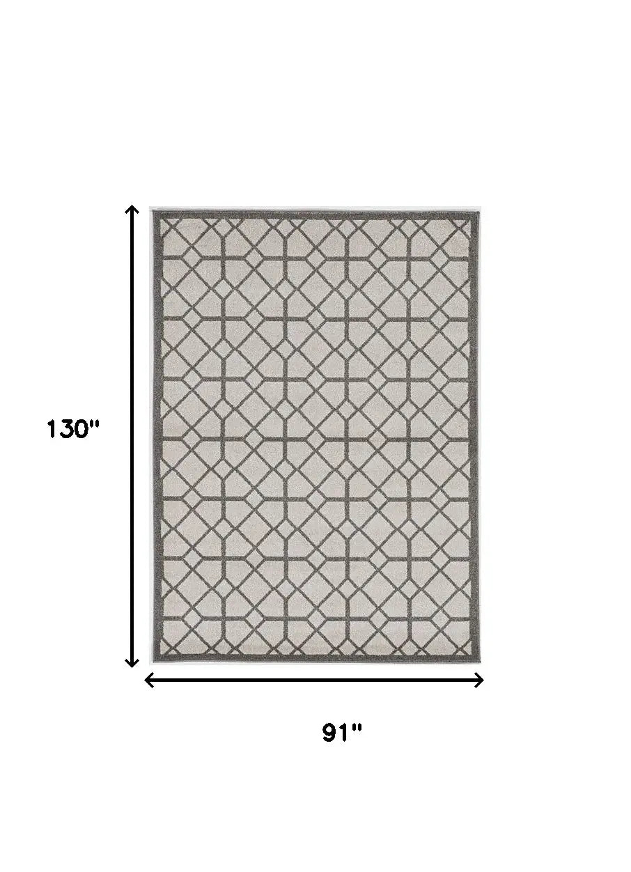 7' X 11' Ivory Or Grey Geometric Diamonds Indoor Outdoor Area Rug - Homeroots - Flyclothing LLC
