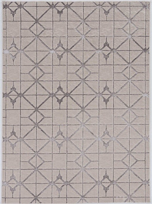 5' X 8' Ivory Silver Machine Woven Geometric Indoor Area Rug - Homeroots - Flyclothing LLC