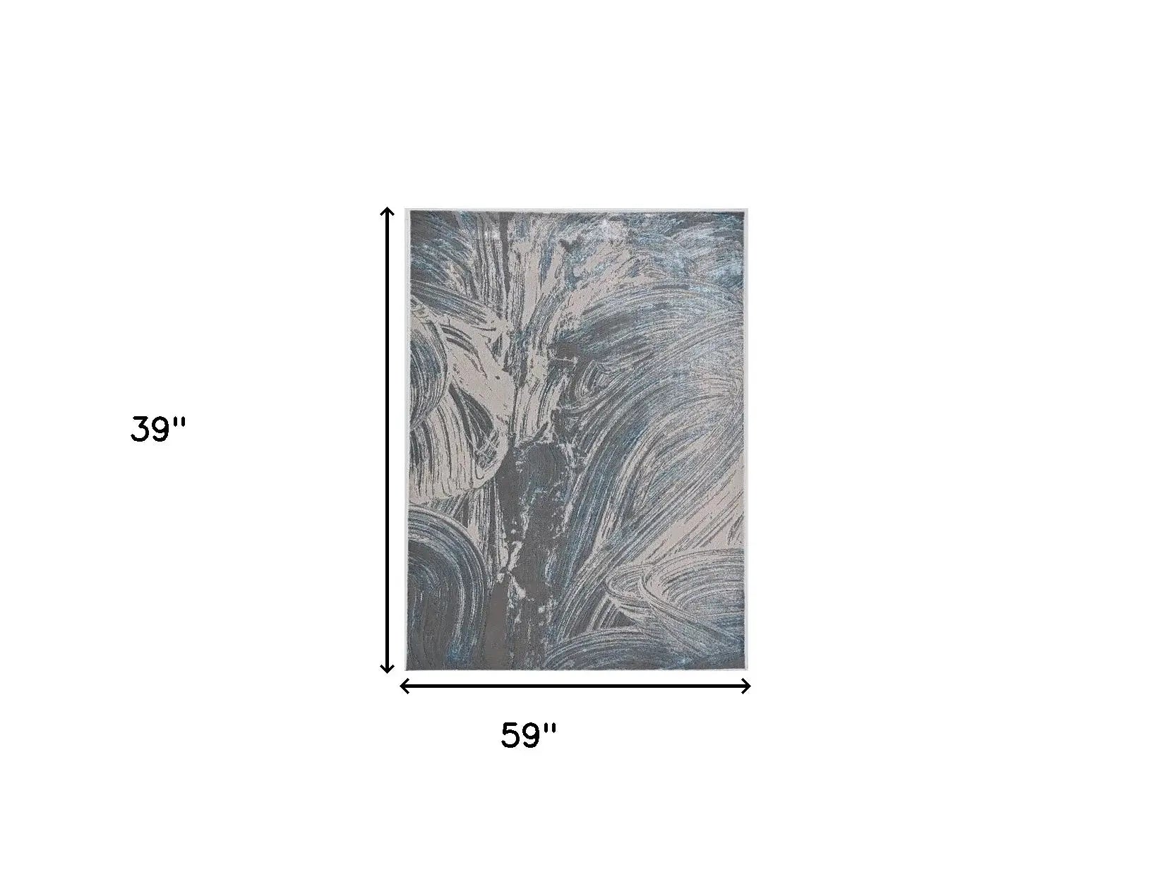 3' X 5' Silver Or Blue Abstract Brushstrokes Area Rug - Homeroots - Flyclothing LLC